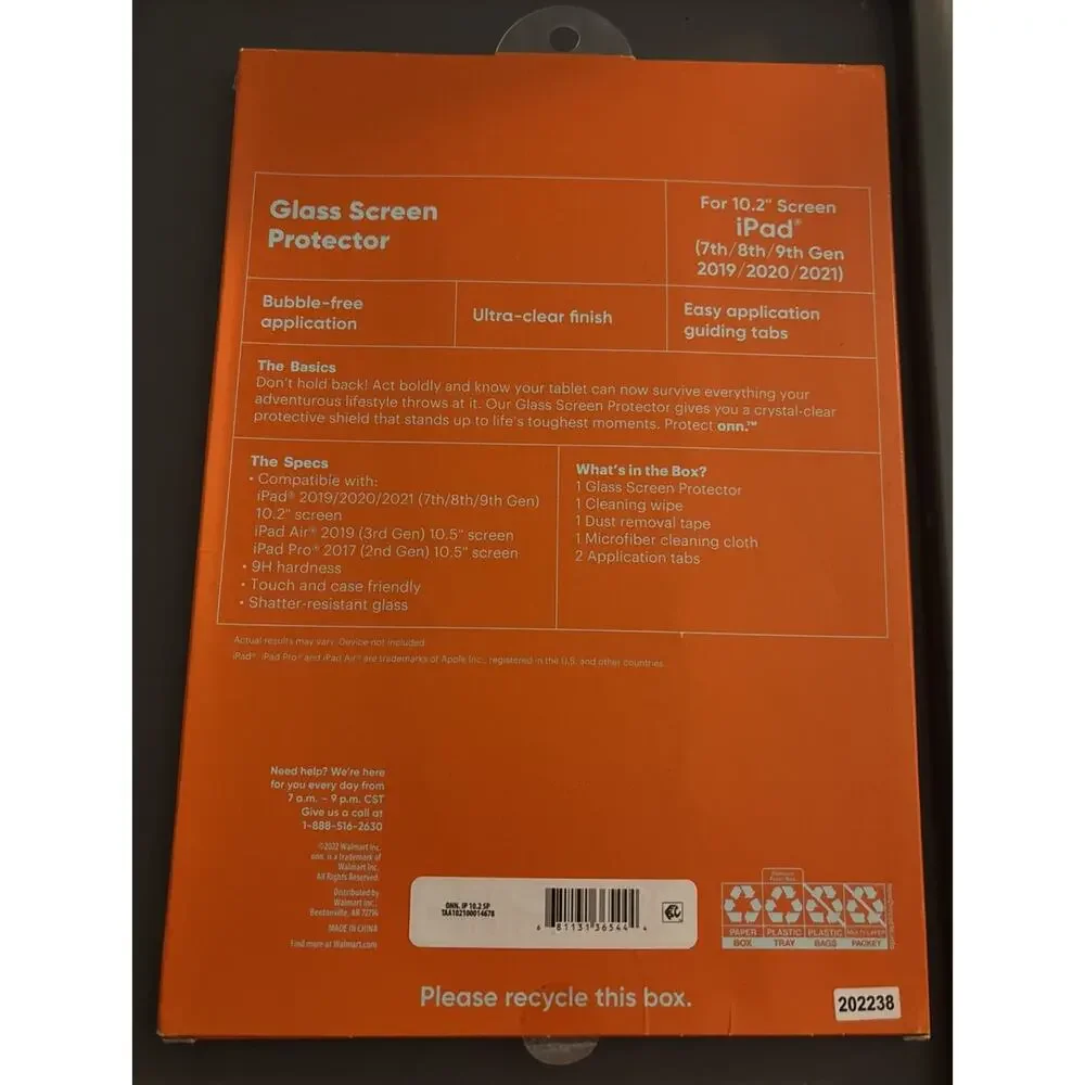Protect Onn. iPad Glass Screen Protector For 10.2” Screen 2019-21, 7th-9th Gen